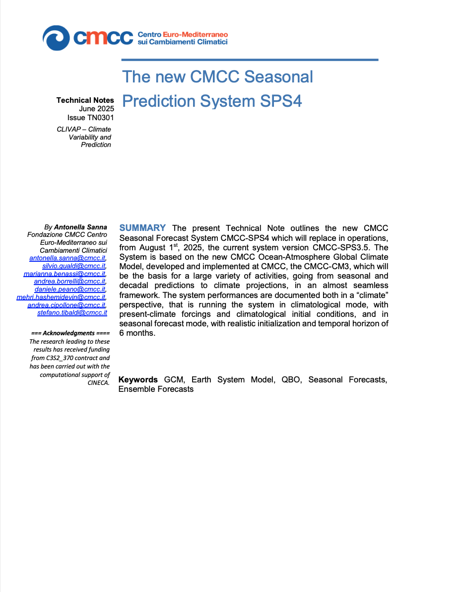 TN0301 – The new CMCC Seasonal Prediction System SPS4